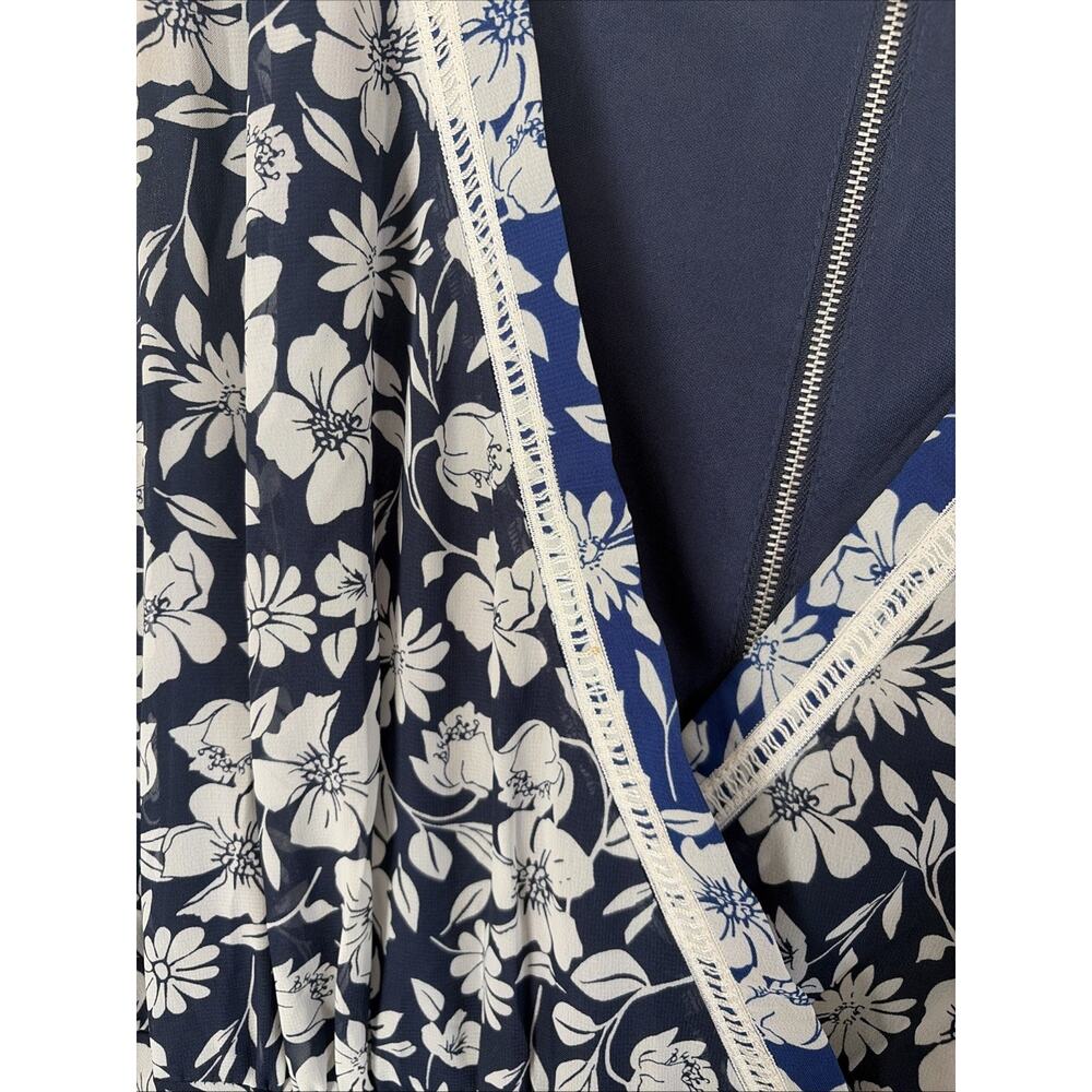 Women's Blue White Floral Sleeveless Asymmetric Maxi Dress 14 Party Summer Event - Picture 2 of 12